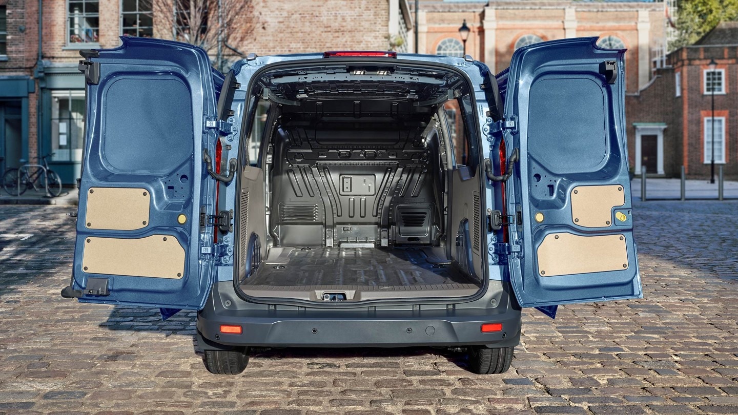 New Blue Ford Transit Connect rear open doors