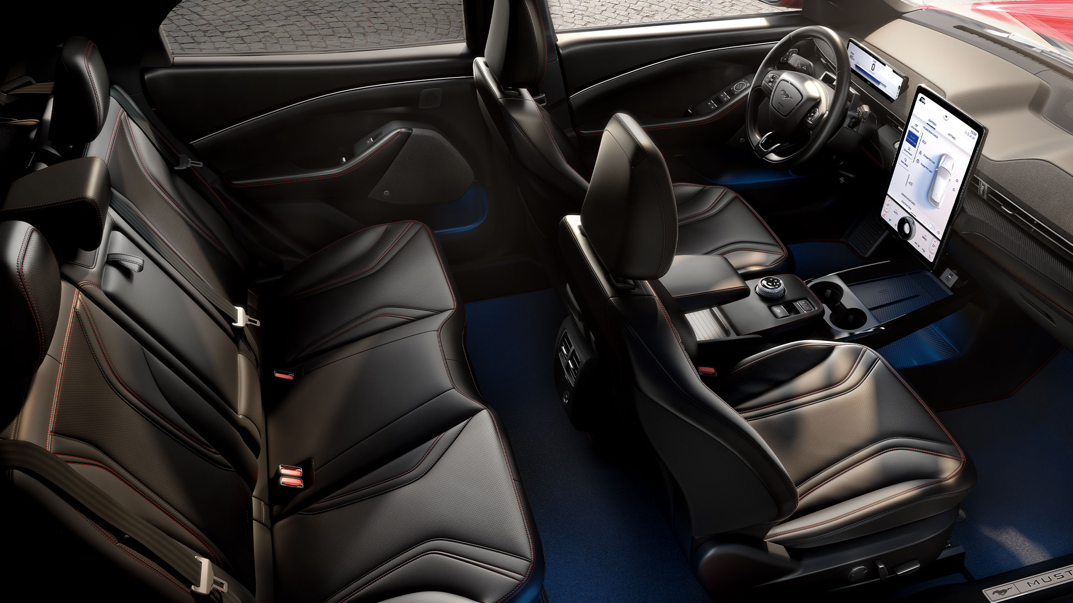 All-New Ford Mustang Mach-E interior with the seats and the next Generation SYNC screen