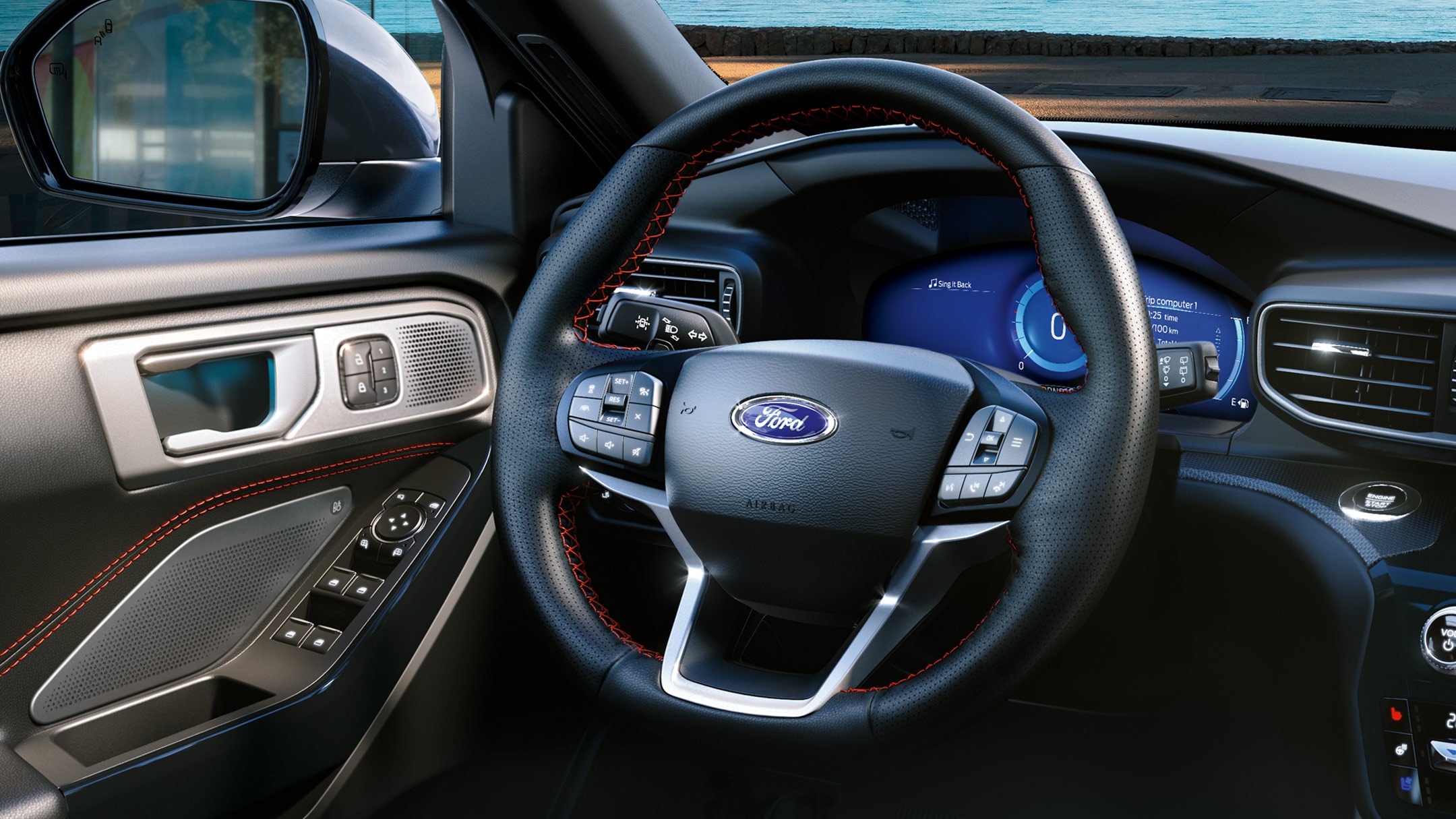Ford Explorer close up on heated steering wheel