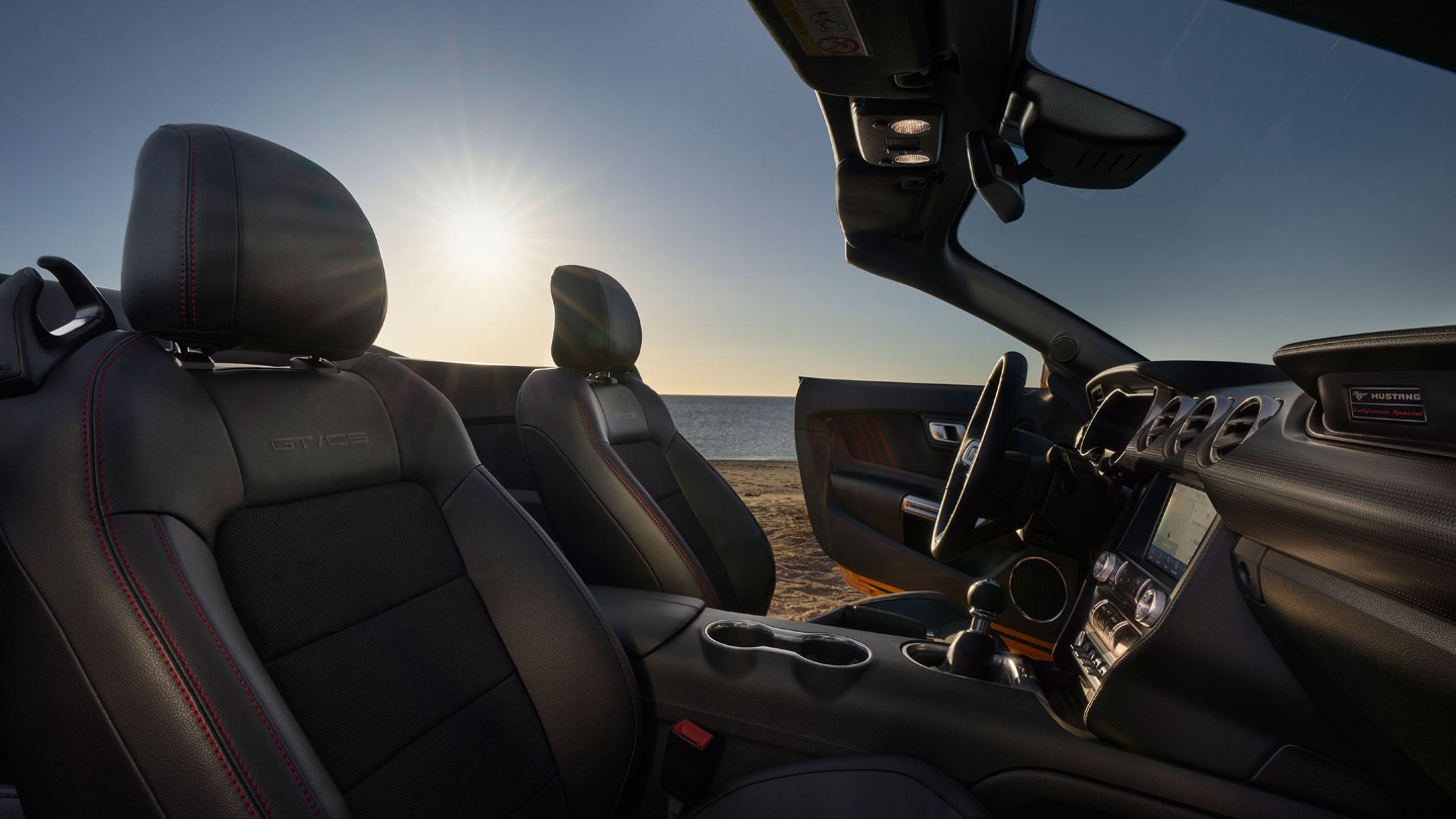 Ford Mustang California Edition interior view showing the cockpit seats