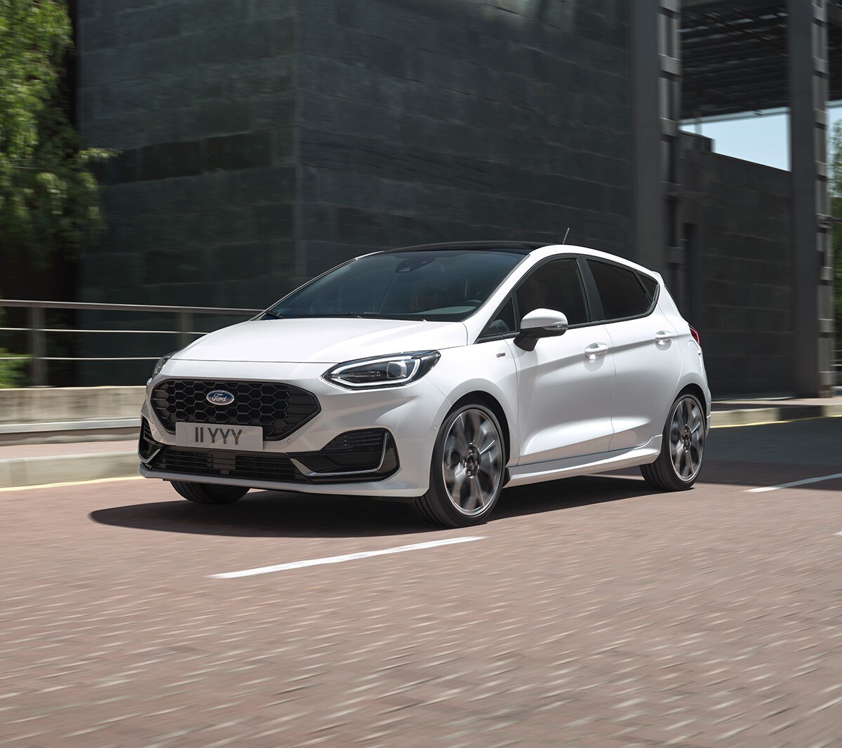 White Ford Fiesta on a road