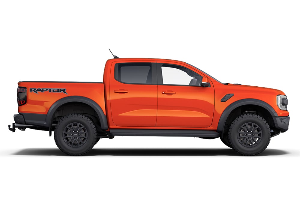 Ford Ranger Raptor 4x4 orange, de la gamme de voitures Ford Performance.