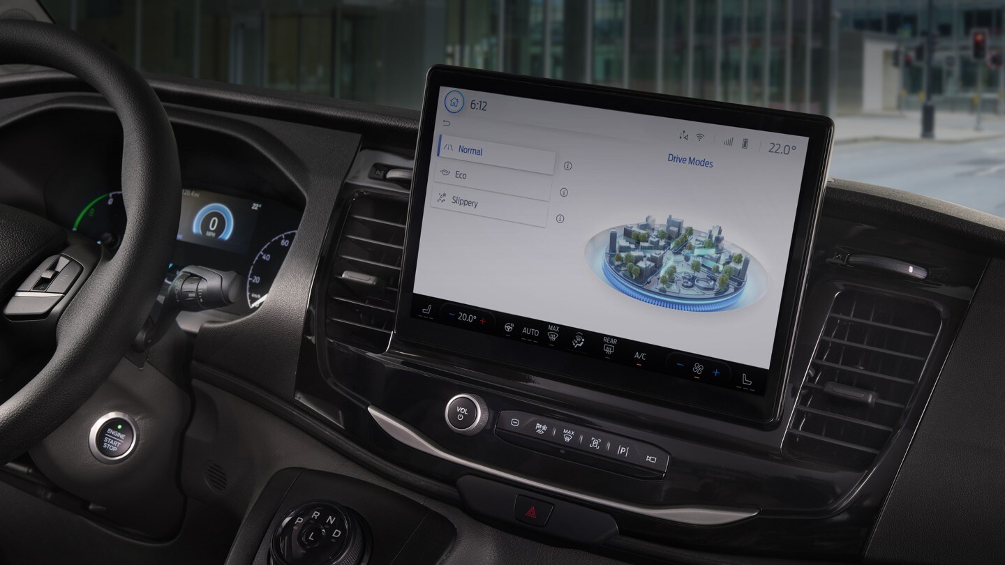 All-New Ford E-Transit SYNC4 screen displaying drive modes