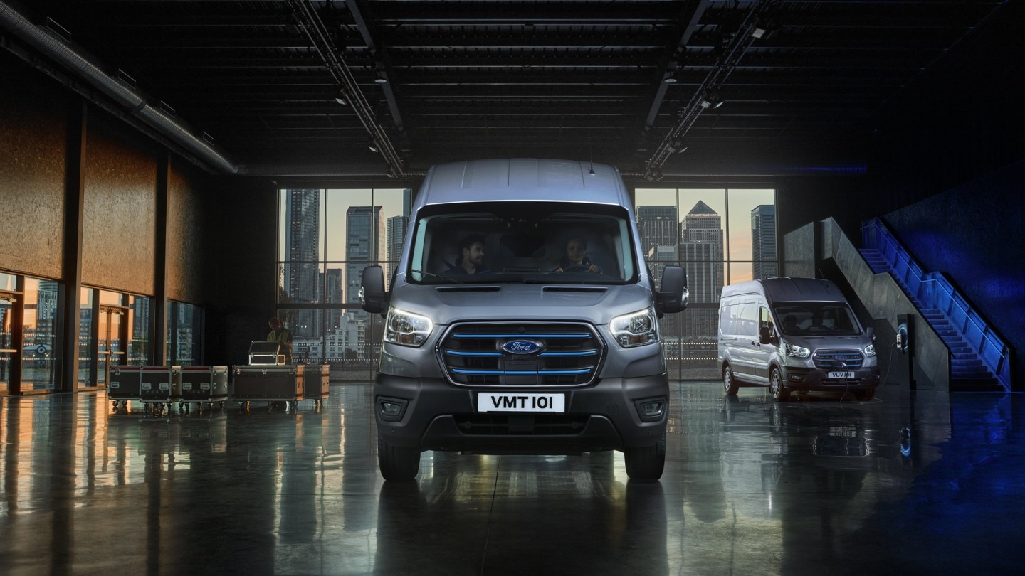 All-electric Ford Transit Van in depot