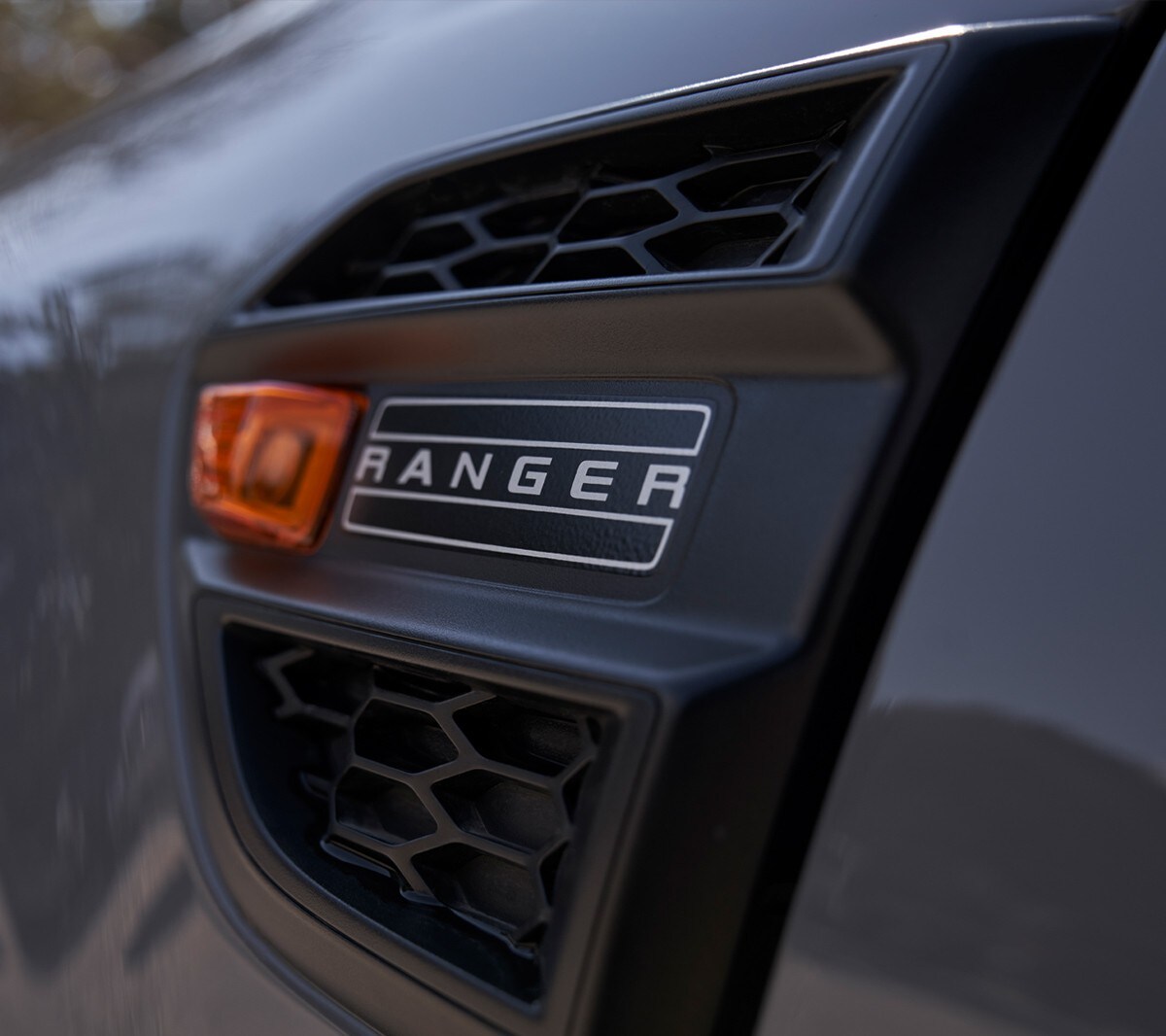 Close-up of Ford Ranger Wolftrak mesh fender grilles
