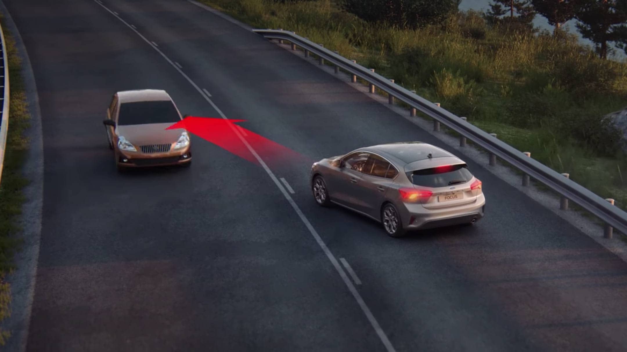 Graphic showing the post collision braking system. 