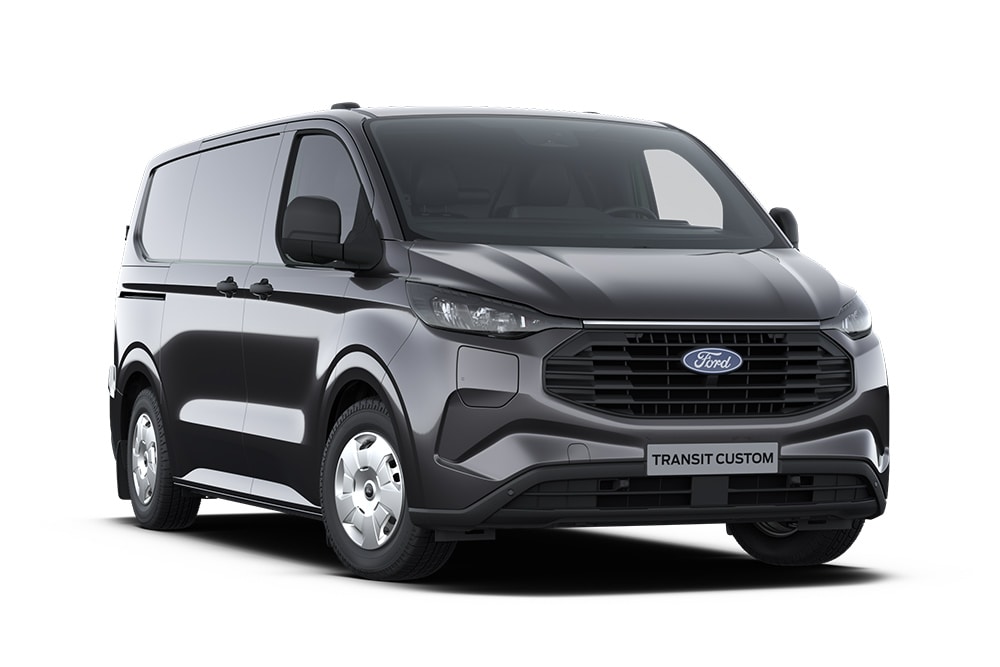 Fourgon Trend Ford Transit Custom gris anthracite, vu de devant.
