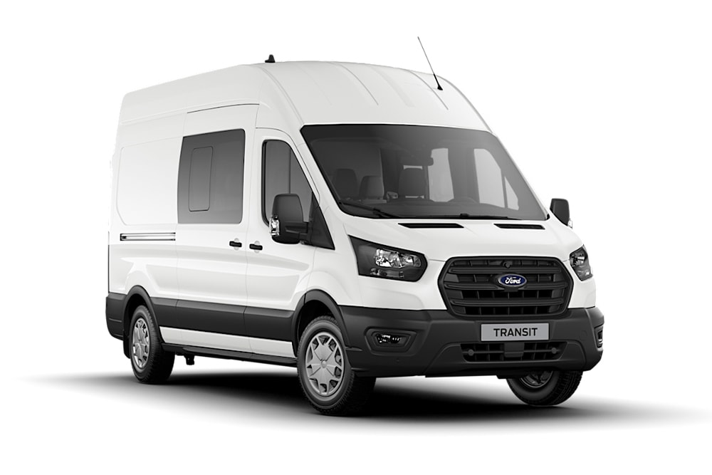 Fourgon blanc Ford Transit double cabine version Trend.