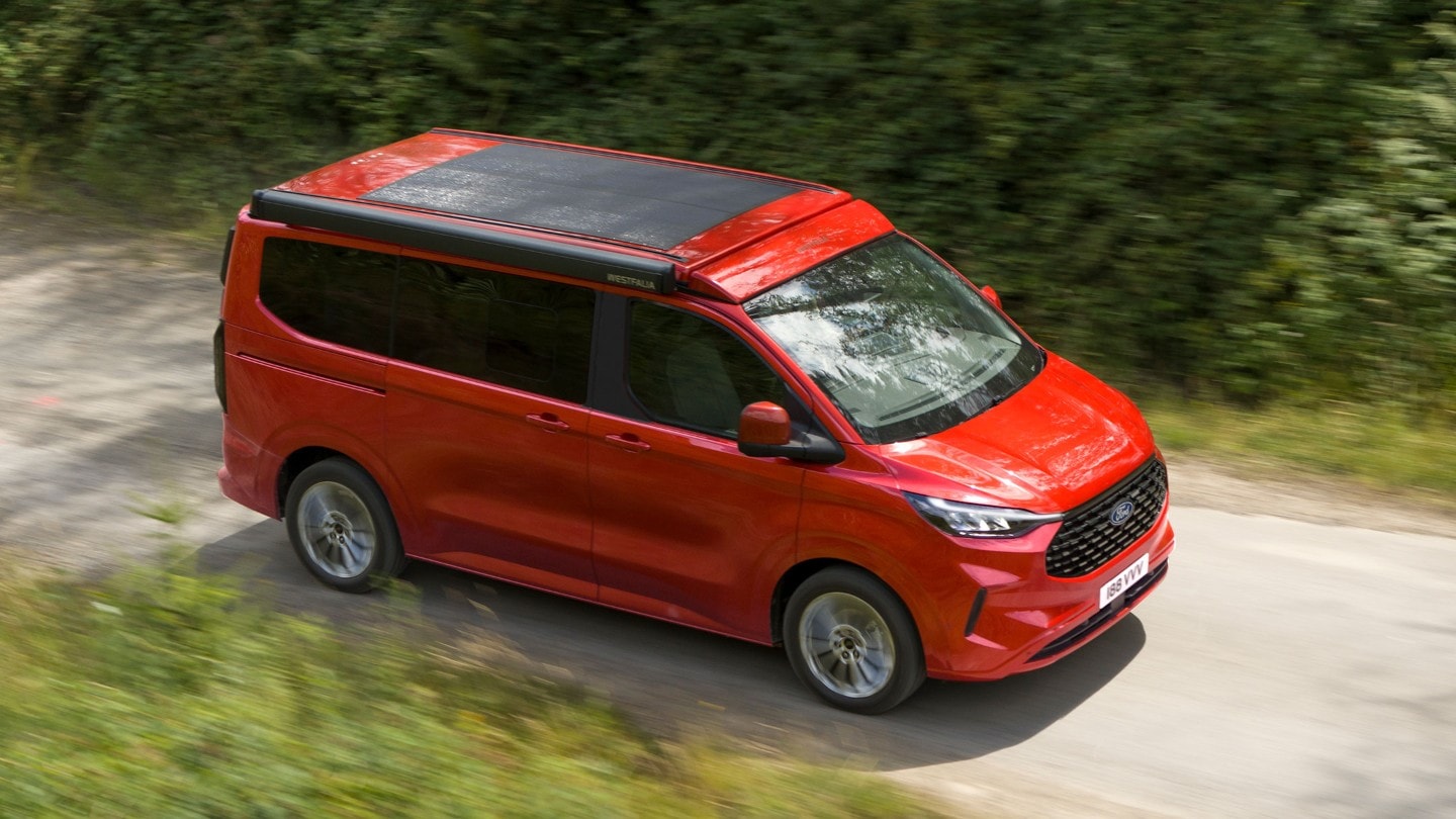 All-New Ford Transit Custom Nugget interior with fridge drawer and kitchen board